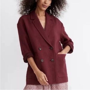 Madewell Women L Hayfield Double Breasted Blazer Mulberry Red Button Long Sleeve